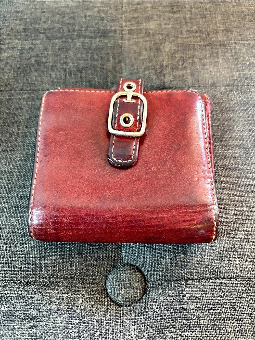Coach Leather Wallet in Red & Brown